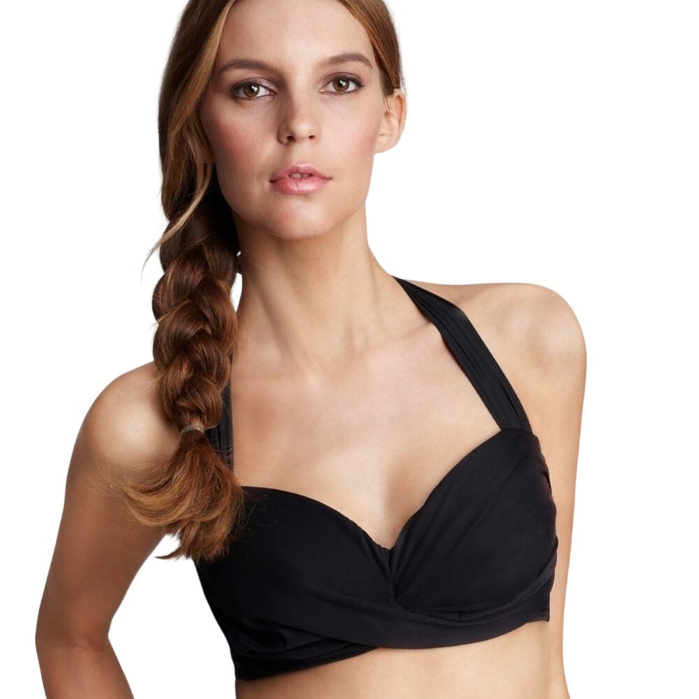 Miraclesuit NWT Norma Jean Swim Top Haltered Bikini Top Black Size 12 Retro